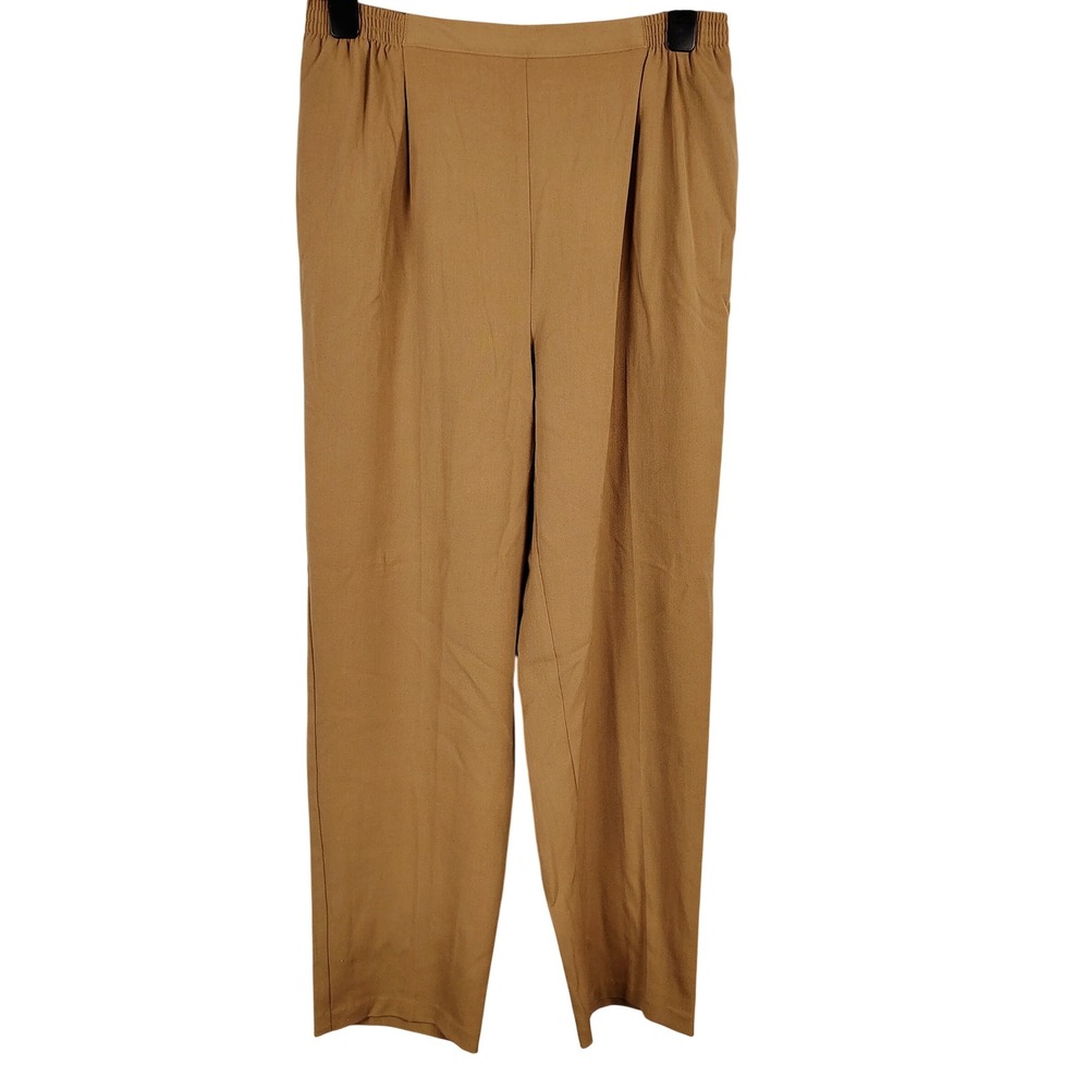 Koret Womens SZ 12 Pleated Trousers Tan Brown Elastic Waist Officecore Retro